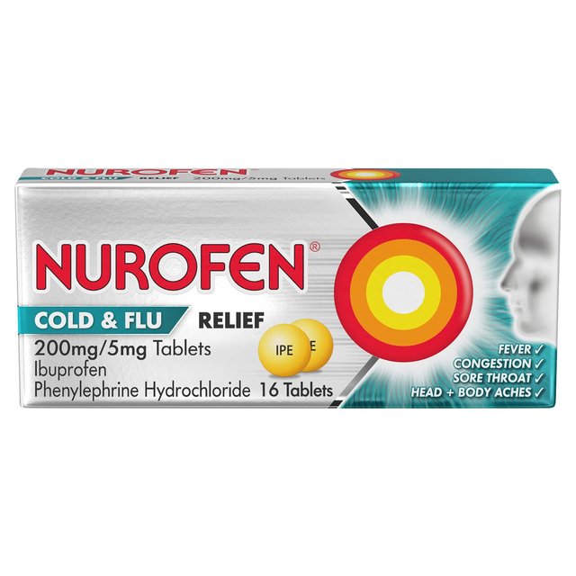 Nurofen Cold and Flu Pain Relief Ibuprofen 200mg Tablets, 16 Per Pack