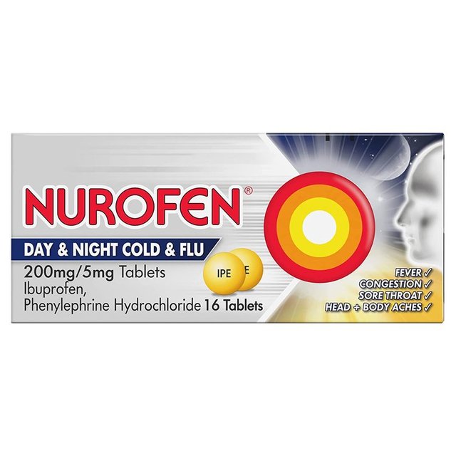 Nurofen Day/Night Cold & Flu Pain Relief Ibuprofen Tabs, 16 Per Pack