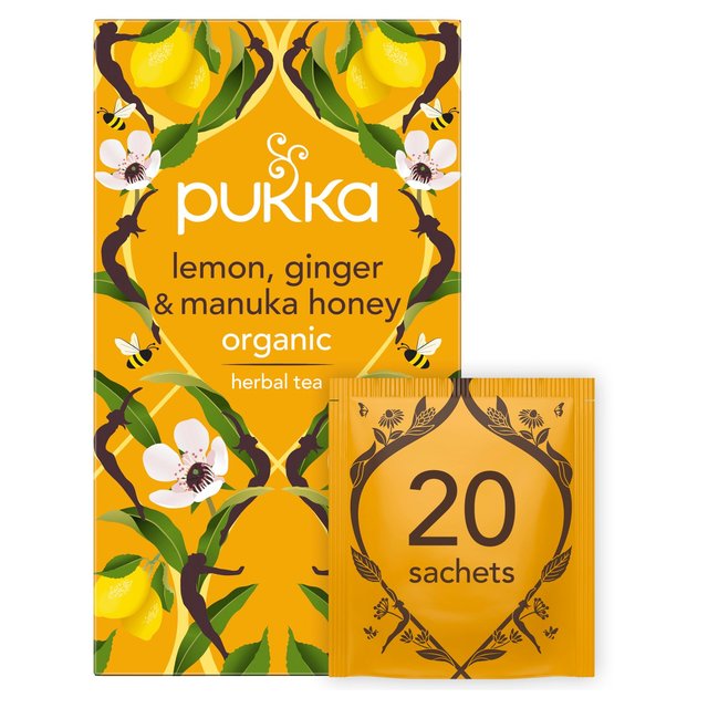 Pukka Tea Organic Lemon Ginger & Manuka Honey Tea Bags, 20 Per Pack