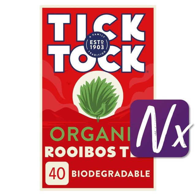 Tick Tock Organic Rooibos Redbush Tea Bags, 40 per Pack