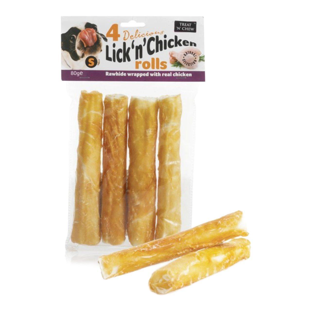 An image of Sharples N Grant Treat N Chew Lick 'n' Chicken Rolls 5" Rawhide