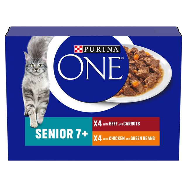 Purina ONE Senior 7+ Cat Food Chicken and Beef, 8 x 85g