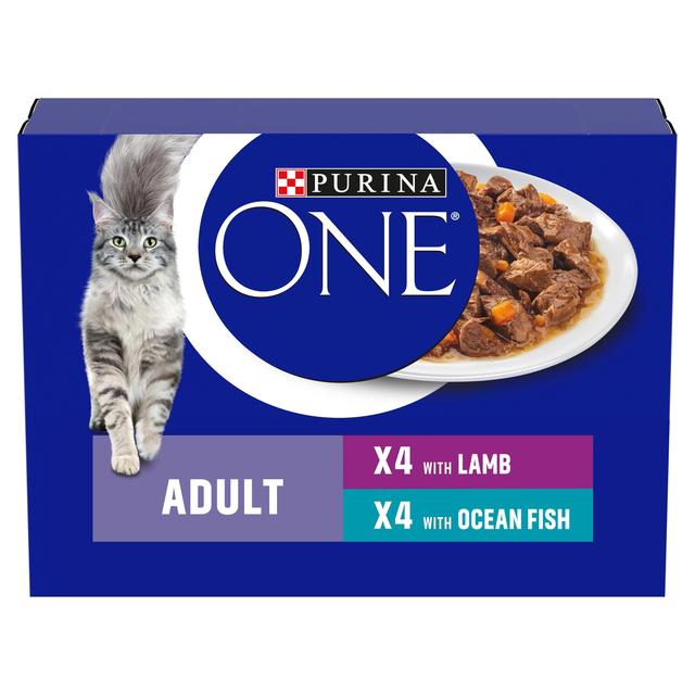 Purina ONE Adult Cat Food Fish and Lamb, 8 x 85g