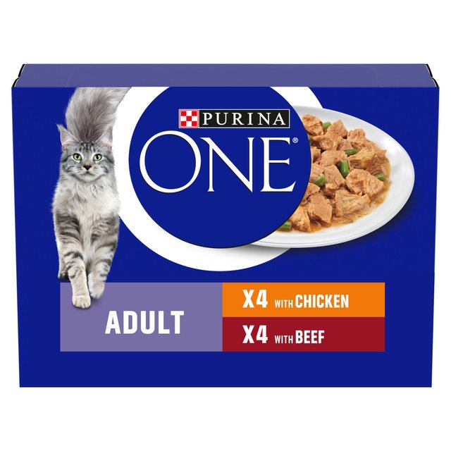 Purina ONE Adult Cat Food Chicken and Beef, 8 x 85g