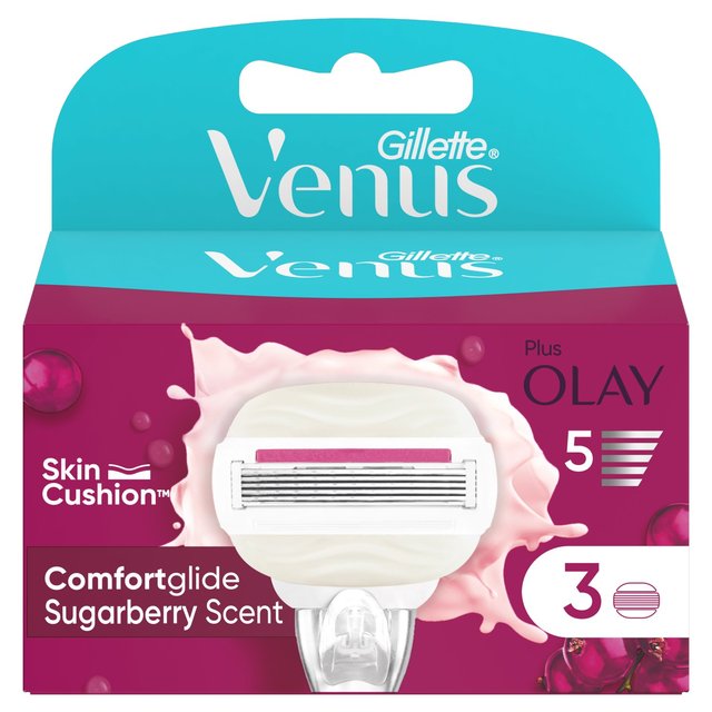 Gillette Venus, One Size, Comfortglide Razor Blades With Olay Sugarberry, 3 Per Pack