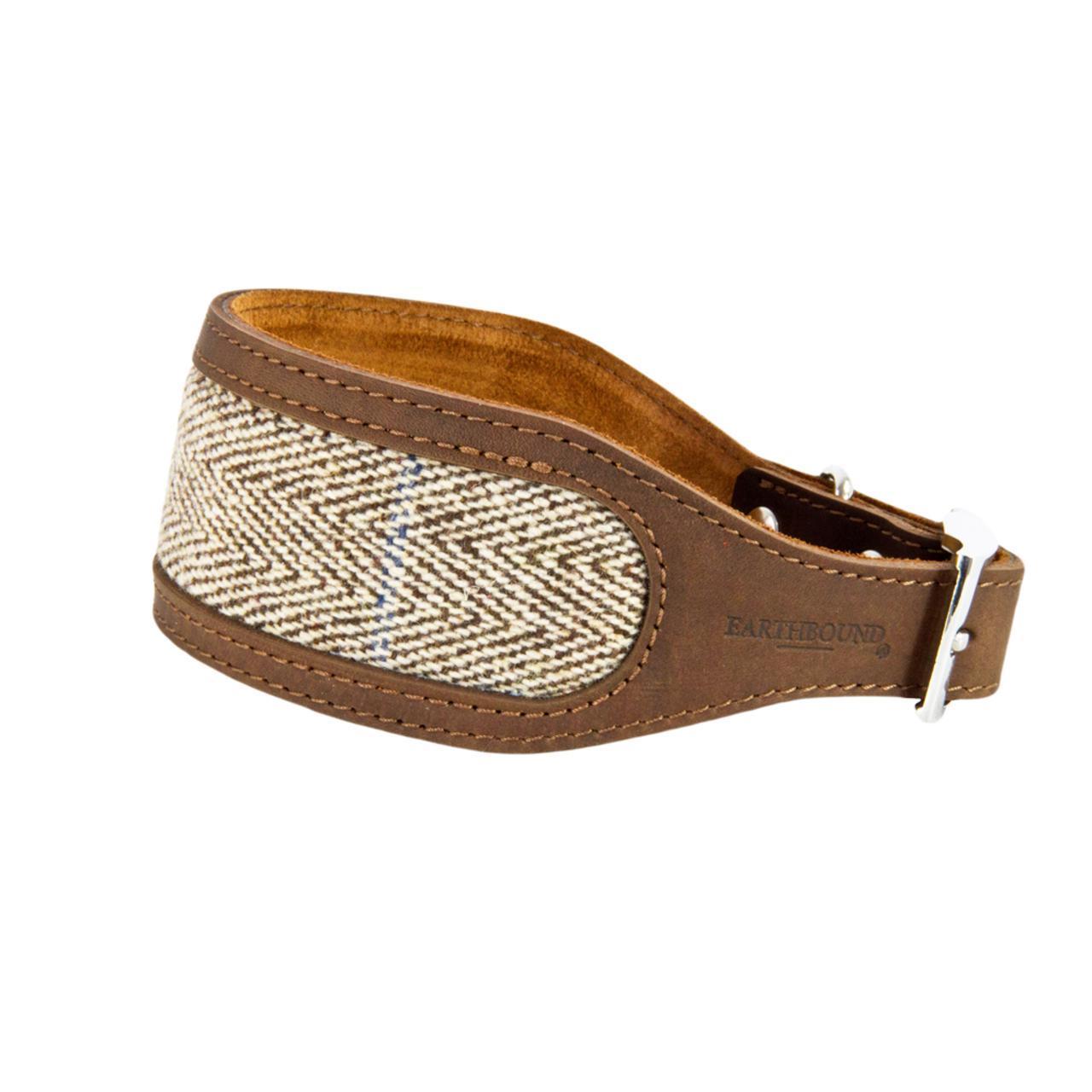 An image of Earthbound Tweed & Leather Whippet & Greyhound Collar Beige 33 - 39cm