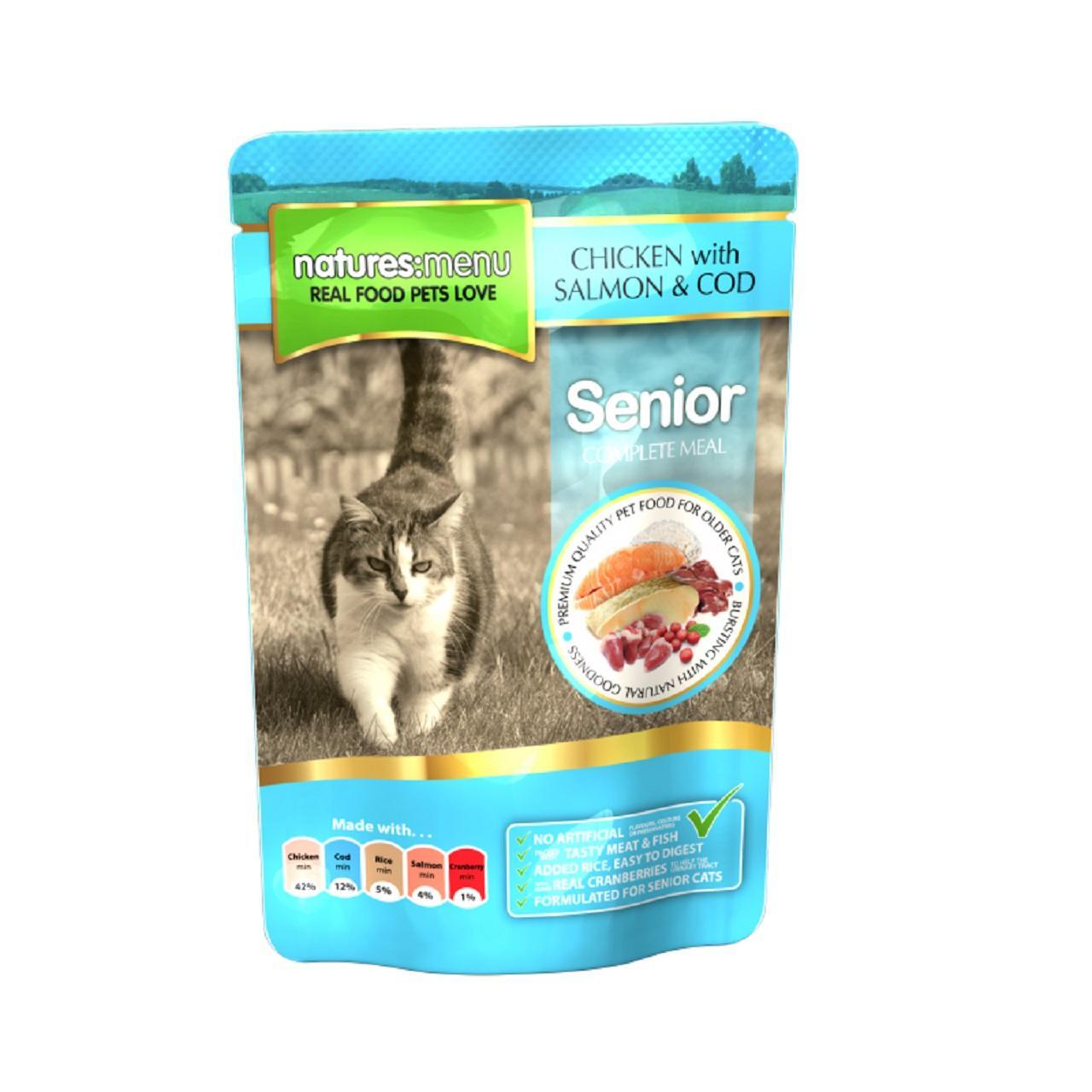 An image of Natures Menu Senior Cat Pouches with Salmon & Cod