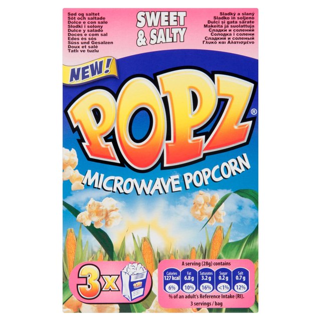 Popz Sweet & Salty Microwave Popcorn, 3 x 85g