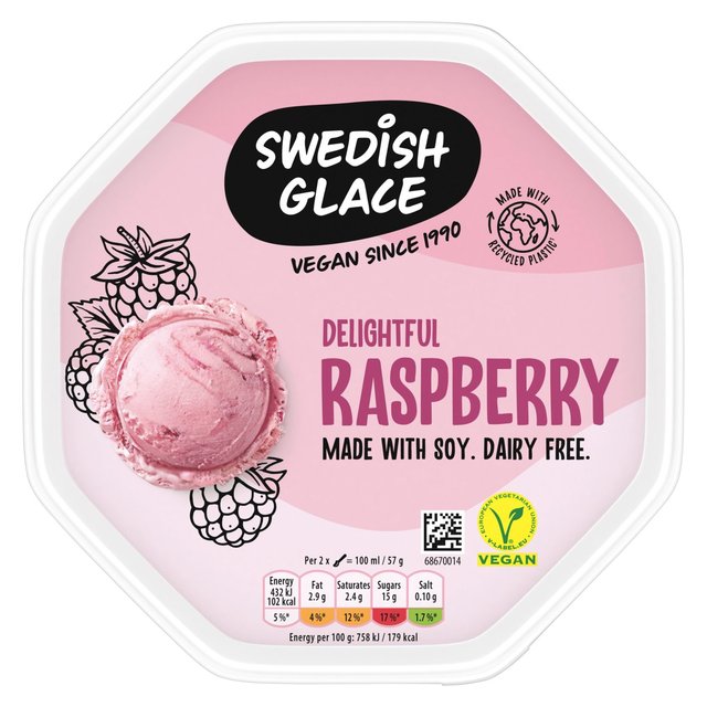 Swedish Glace Soy Delightful Raspberry Dairy Free Vegan Ice Cream Tub, 750ml