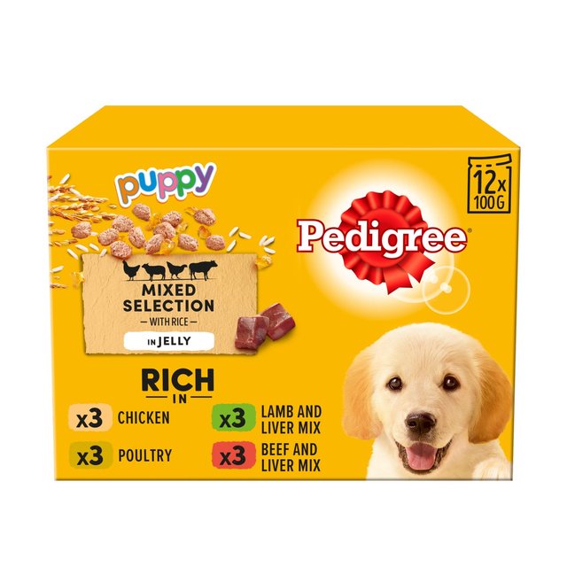 Pedigree Puppy Wet Dog Food Pouches Mixed in Jelly, 12 x 100g