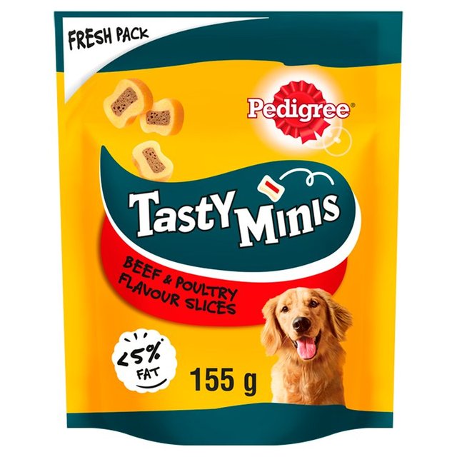Pedigree Tasty Minis Adult Dog Treats Beef & Poultry Chewy Slices, 155g