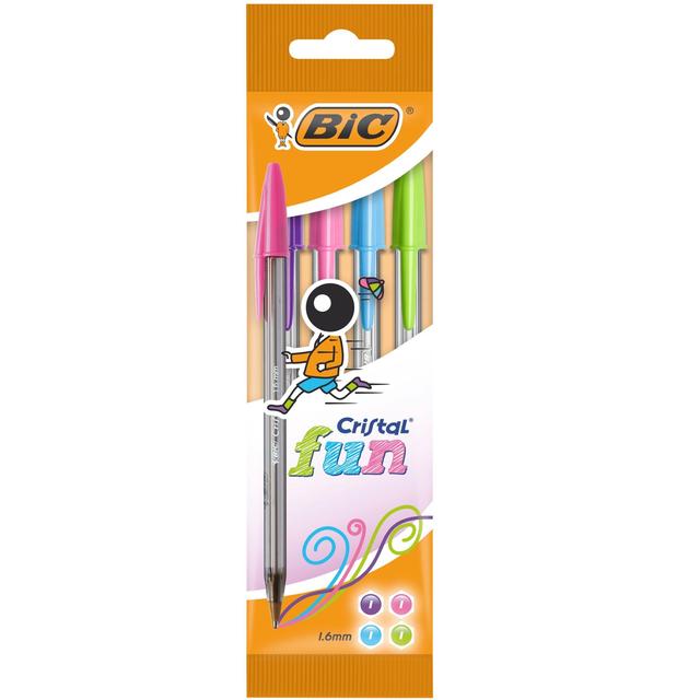 Bic Cristal Fun Assorted Ballpoint Pens Pouch of 4, 4 per Pack