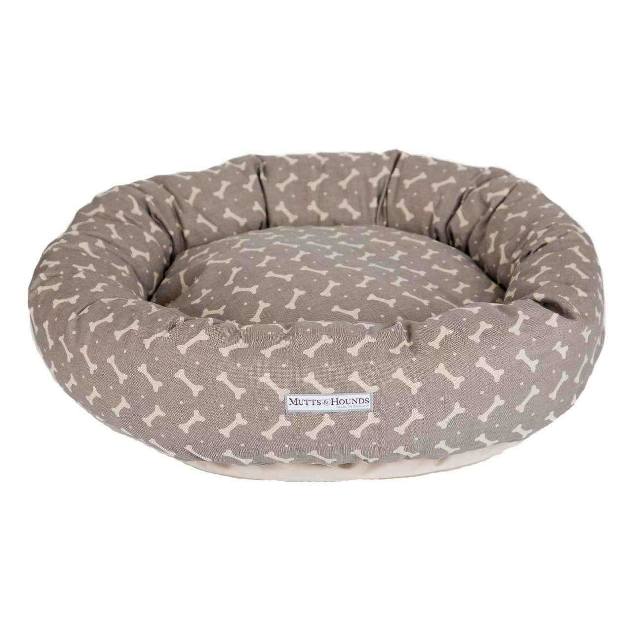 An image of Mutts & Hounds Mushroom Linen Donut Bed Large