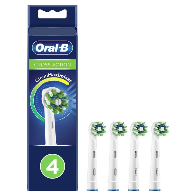 Oral-B CrossAction Toothbrush Heads, White, 4 Per Pack