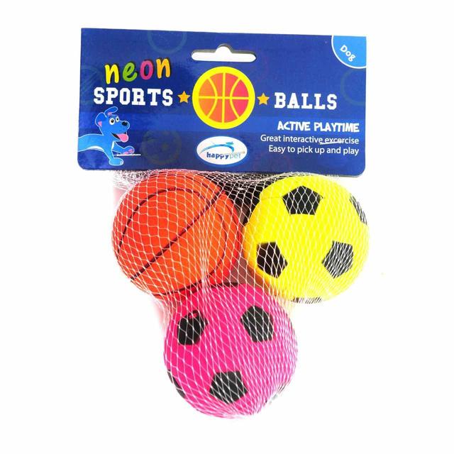 Happy Pet Neon Sports Ball Dog Toy, 3 Per Pack
