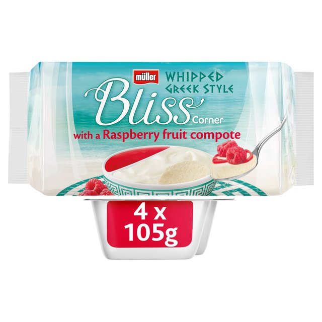 Muller Corner Bliss Whipped Greek Style Raspberry Yogurts, 4 x 105g