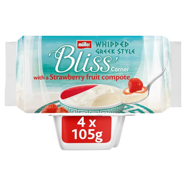 Muller Corner Bliss Whipped Greek Style Strawberry Yogurts, 4 x 105g