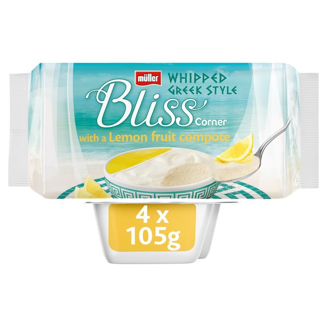 Muller Corner Bliss Whipped Greek Style Lemon Yogurts, 4 x 105g