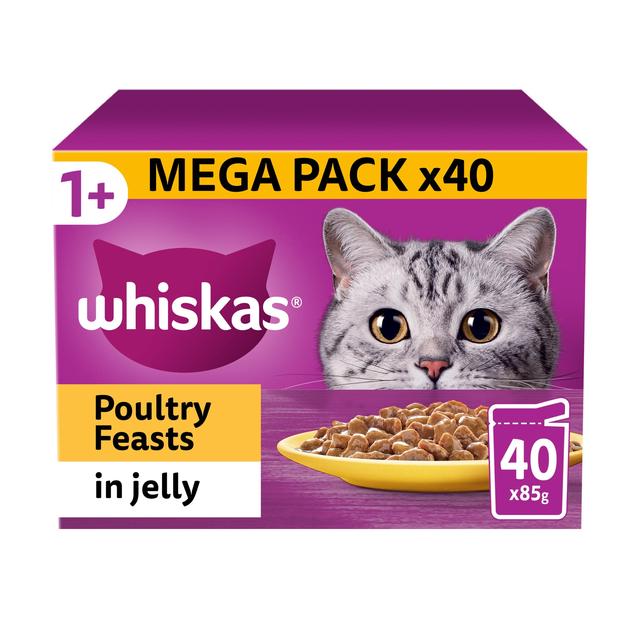 Whiskas 1+ Cat Pouches Poultry Feasts in Jelly, 40 x 85g