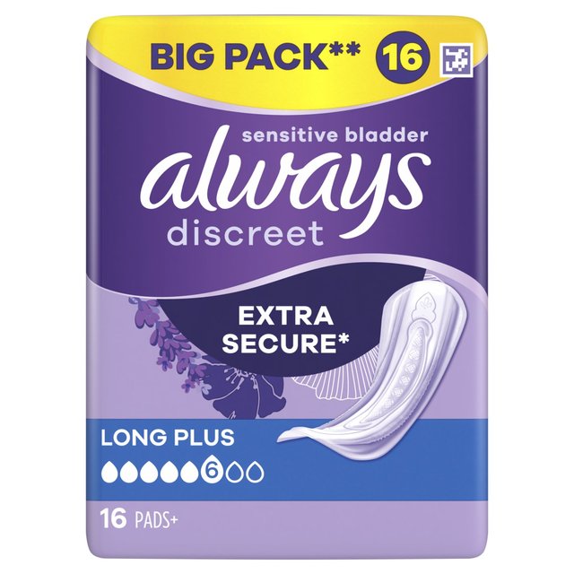 Always Discreet Incontinence Pads Long Plus, 16 Per Pack