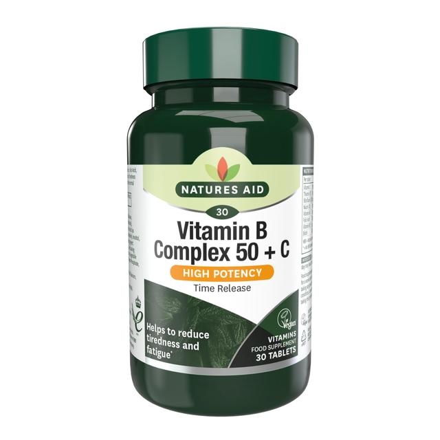 Natures Aid Vitamin B Complex 50 + C Supplement Tablets, 30 Per Pack