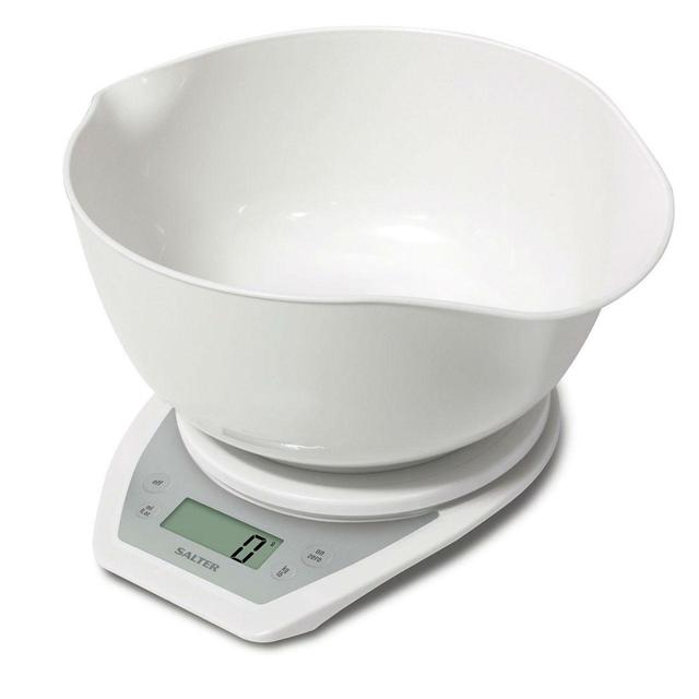 Salter White Digital Kitchen Scales With Dual Pour Mixing Bowl, One Size