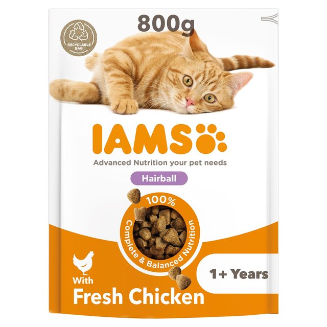 Iams for Vitality Hairball Control Cat Food With Fresh Chicken, 800g