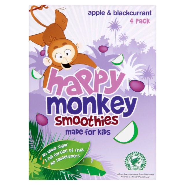 Happy Monkey Apple and Blackcurrant Smoothie, 4 x 180ml
