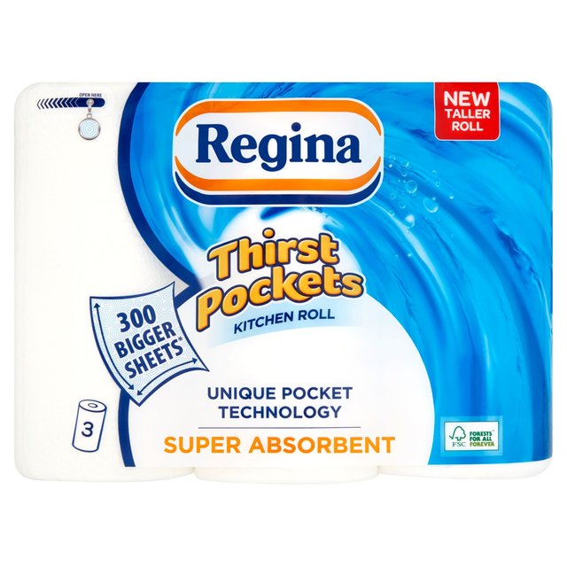 Regina Thirst Pockets Kitchen Roll, 3 per Pack