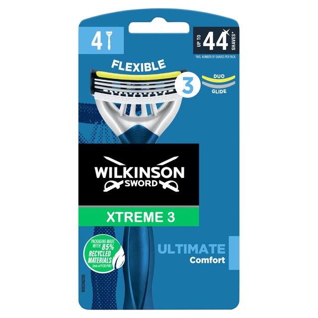 Wilkinson Sword Xtreme 3 Ultimate Plus Men’s Disposable Razors, 4 per Pack