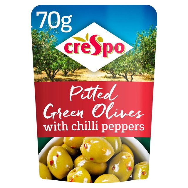 Crespo Pitted Green Olives With Chilli, 70g