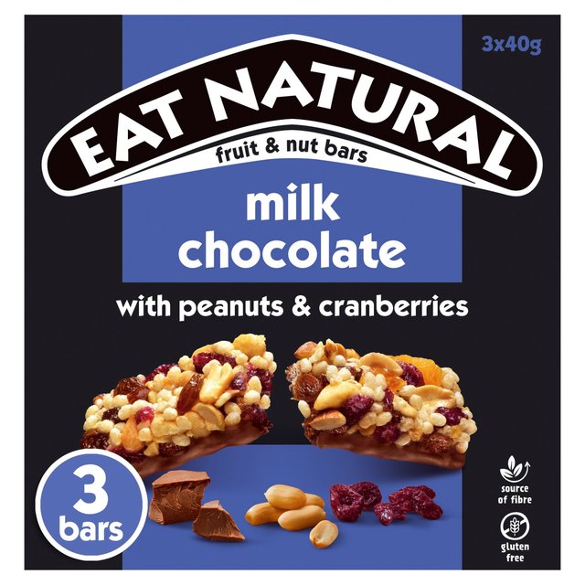 Eat Natural Milk Chocolate Peanuts & Cranberries Bars, 3 x 45g