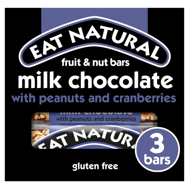 Eat Natural Milk Chocolate Peanuts & Cranberries Bars, 3 x 45g