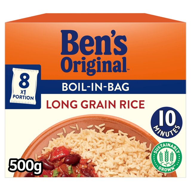 Bens Original Boil In Bag Long Grain Rice, 8 x 62.5g