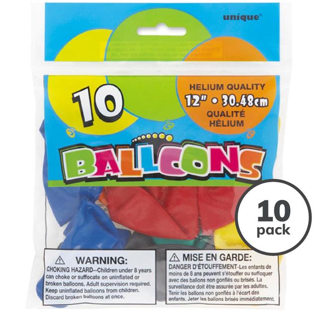 Multicoloured Round Balloons, 10 Per Pack