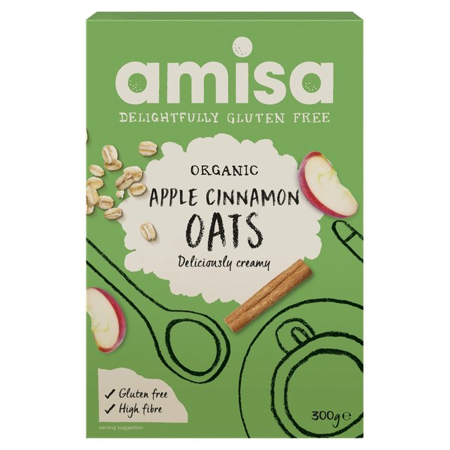 Amisa Organic Gluten Free Pure Porridge Oats Apple & Cinnamon Spice, 300g