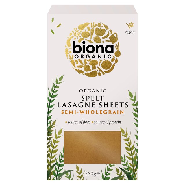 Biona Organic Spelt Semi-Wholegrain Lasagne Pasta Sheets, 250g