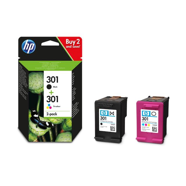 HP 301 Black & Colour Ink Cartridge Combo Pack, 2 Per Pack
