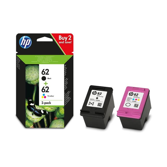 HP 62 Black & Colour Ink Cartridge Combo Pack, 2 Per Pack