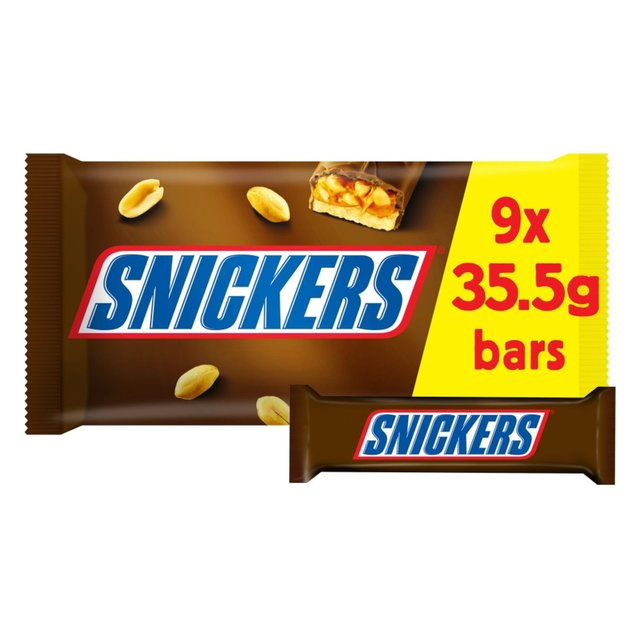 Snickers Caramel, Nougat, Peanuts & Milk Chocolate Snack Bars Multipack, 9 x 35.5g