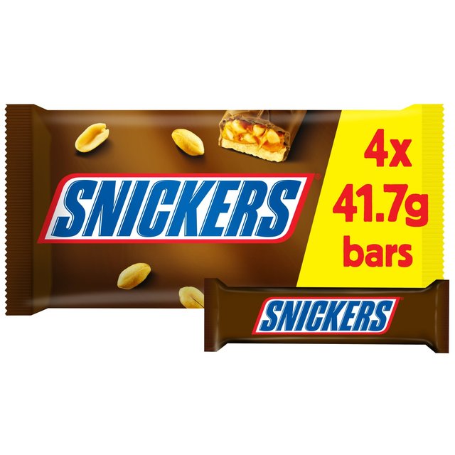 Snickers Caramel, Nougat, Peanuts & Milk Chocolate Snack Bars Multipack, 4 x 41.7g