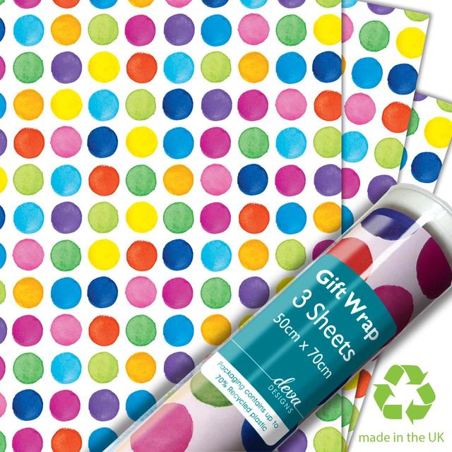 Deva Painted Dots Gift Wrap Sheets, 3 per Pack