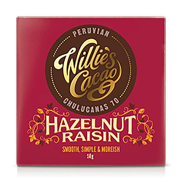 Willie’s Cacao Dark Chocolate With Hazelnut & Raisin, 50g