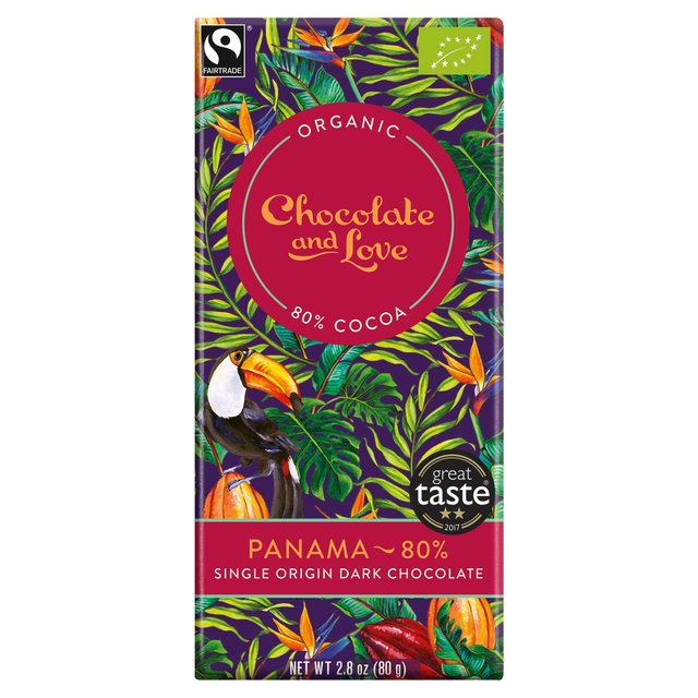 Chocolate and Love Fairtrade Organic Panama 80% Dark Chocolate, 80g