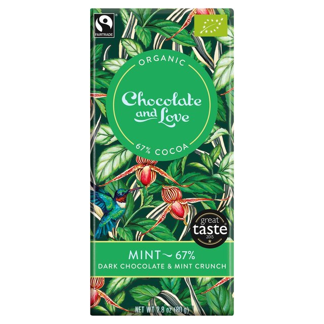 Chocolate and Love Fairtrade Organic Mint 67% Dark Chocolate, 80g