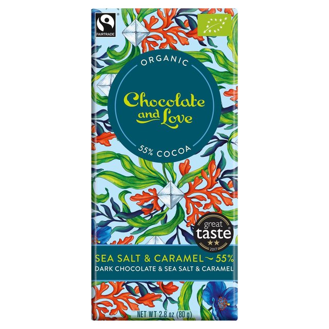 Chocolate and Love Fairtrade Organic Sea Salt & Caramel 55% Dark Chocolate, 80g