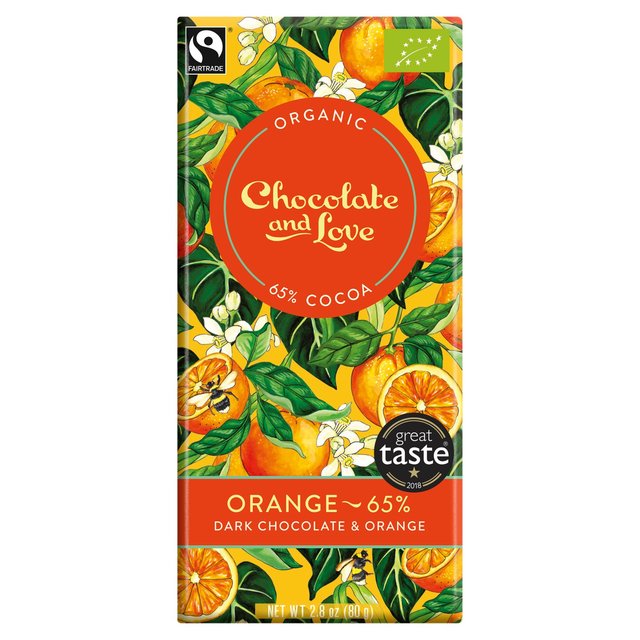 Chocolate and Love Fairtrade Organic Orange 65% Dark Chocolate, 80g