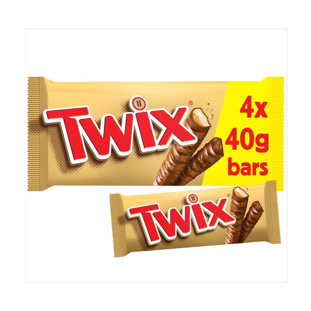 Twix Caramel & Milk Chocolate Fingers Biscuit Twin Snack Bars Multipack, 4 x 40g