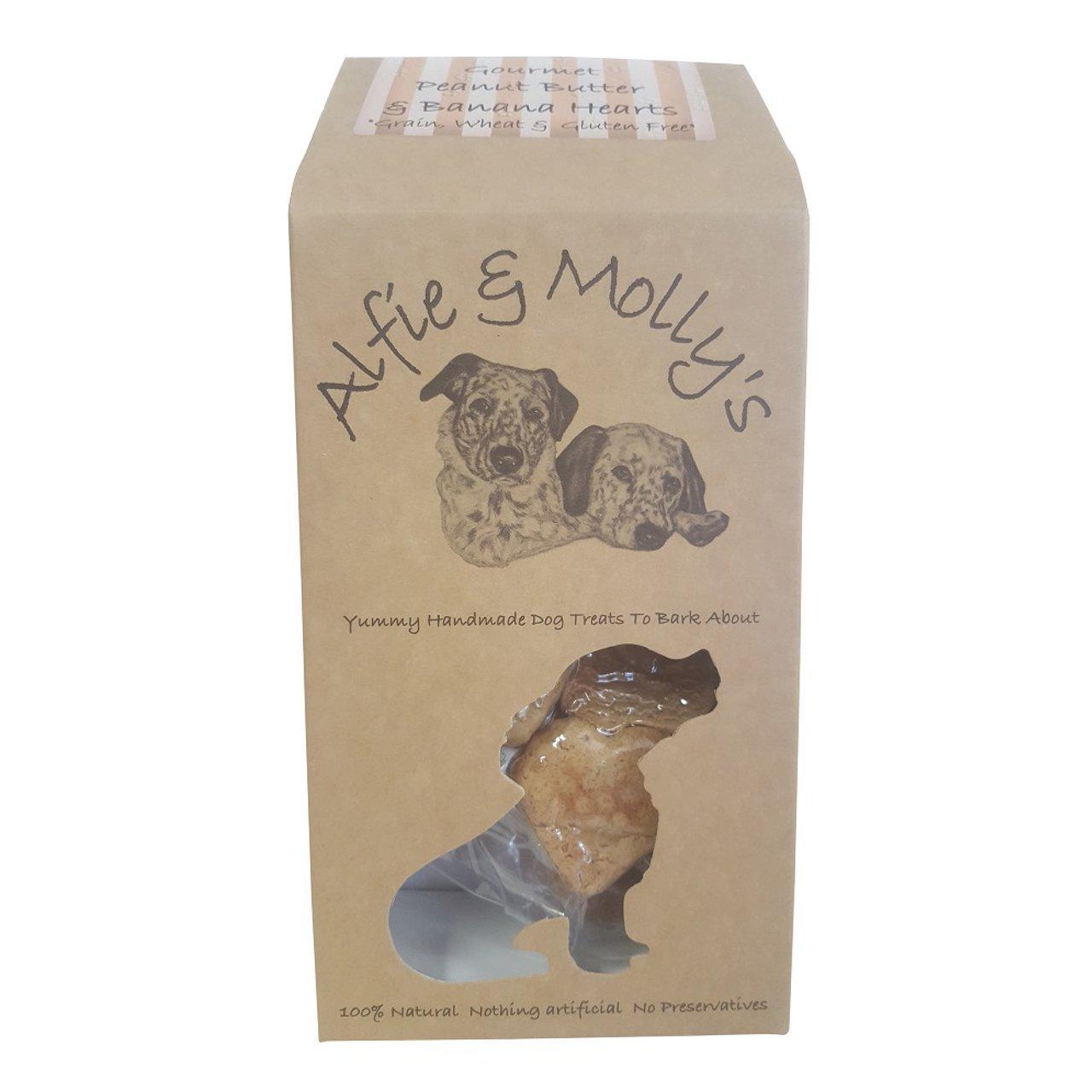 An image of Alfie & Molly's Gourmet Peanut Butter & Banana Hearts - Grain Free