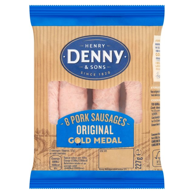 Denny 8 Gold Medal Pork Sausages, 227g